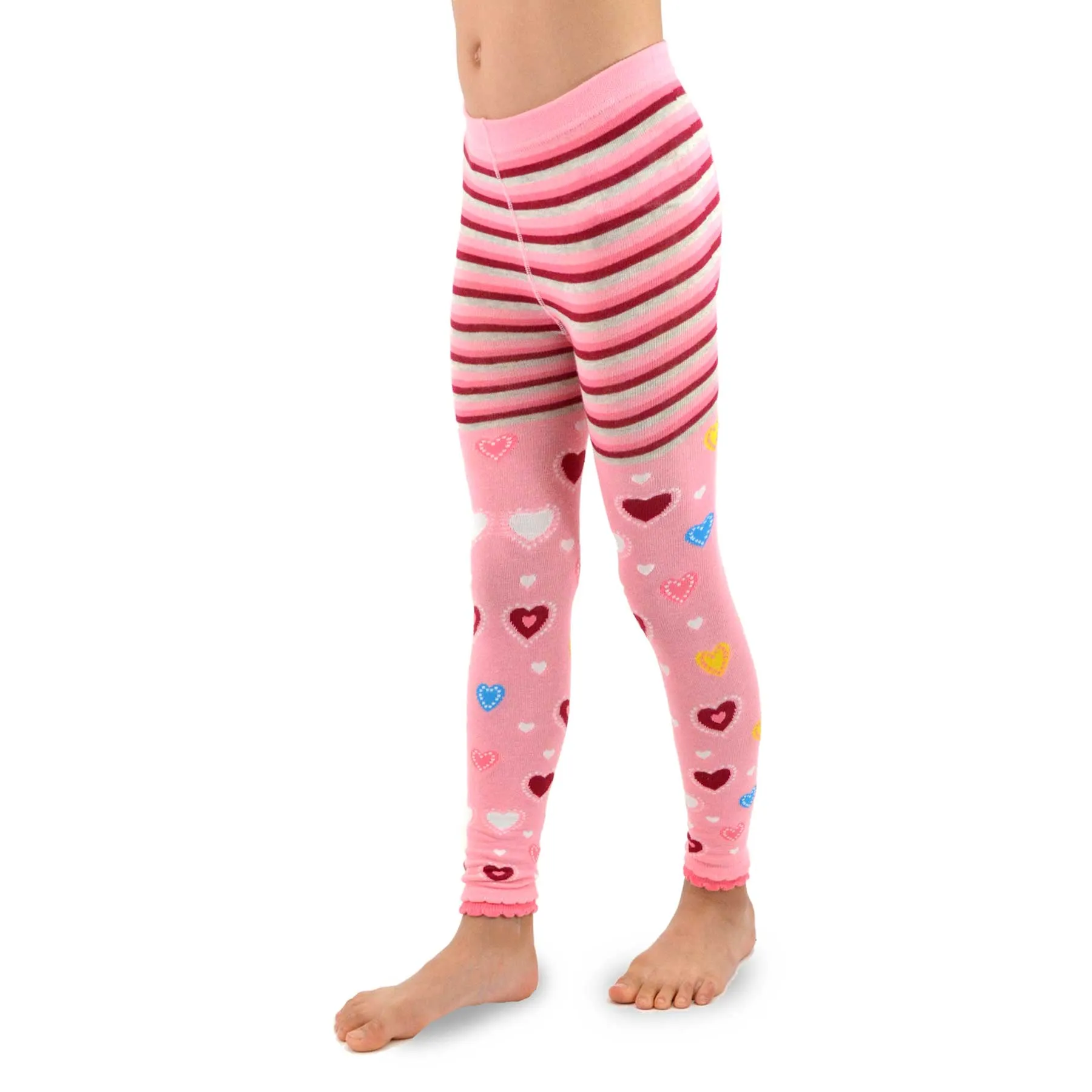 TeeHee Socks Kid's Casual Cotton Footless Tights Stripe, Heart, Dot 3-Pack (K1607)