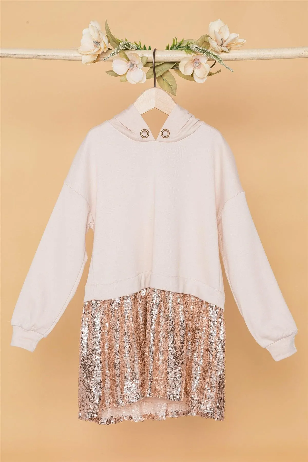 Toddler Girls Ivory Rose Gold Sequin Long Sleeve Combo Top Dress /1-2-2-1