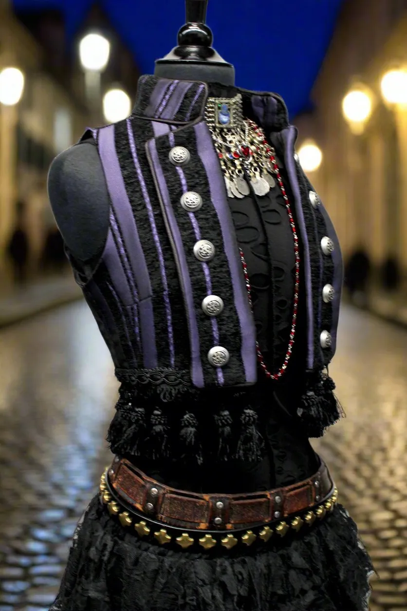 TOREADOR VEST - PURPLE/BLACK STRIPE TAPESTRY