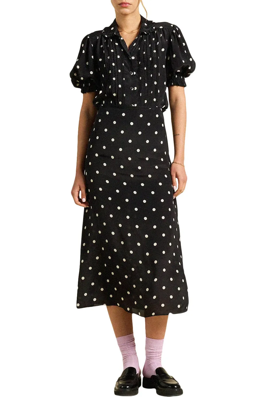 Trovata Birds of Paradis Demi Skirt in Black Polka Dots