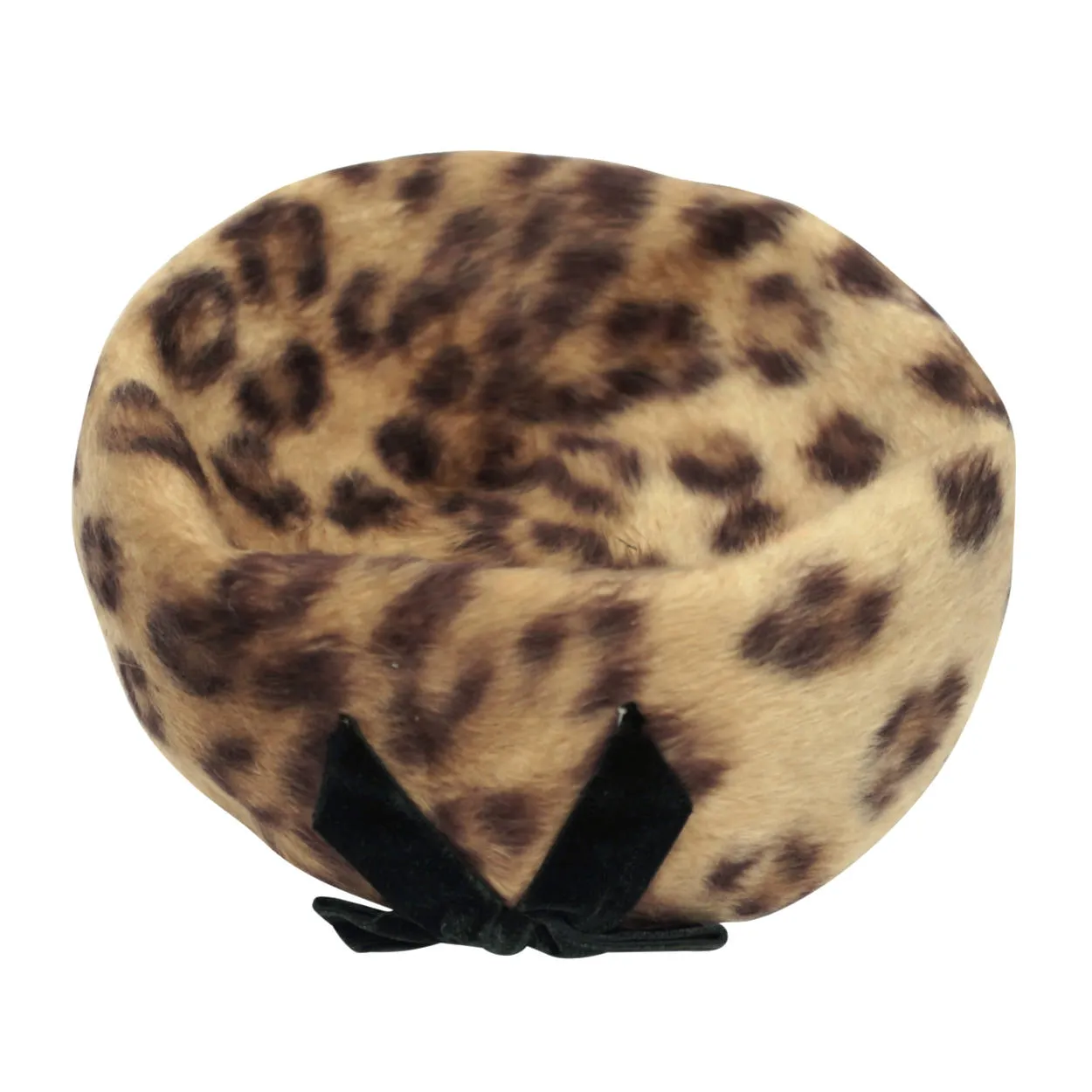 Vintage 1960s Leopard Faux Fur Pillbox Hat Swiss Plush Felt Reggi of Wilshire M