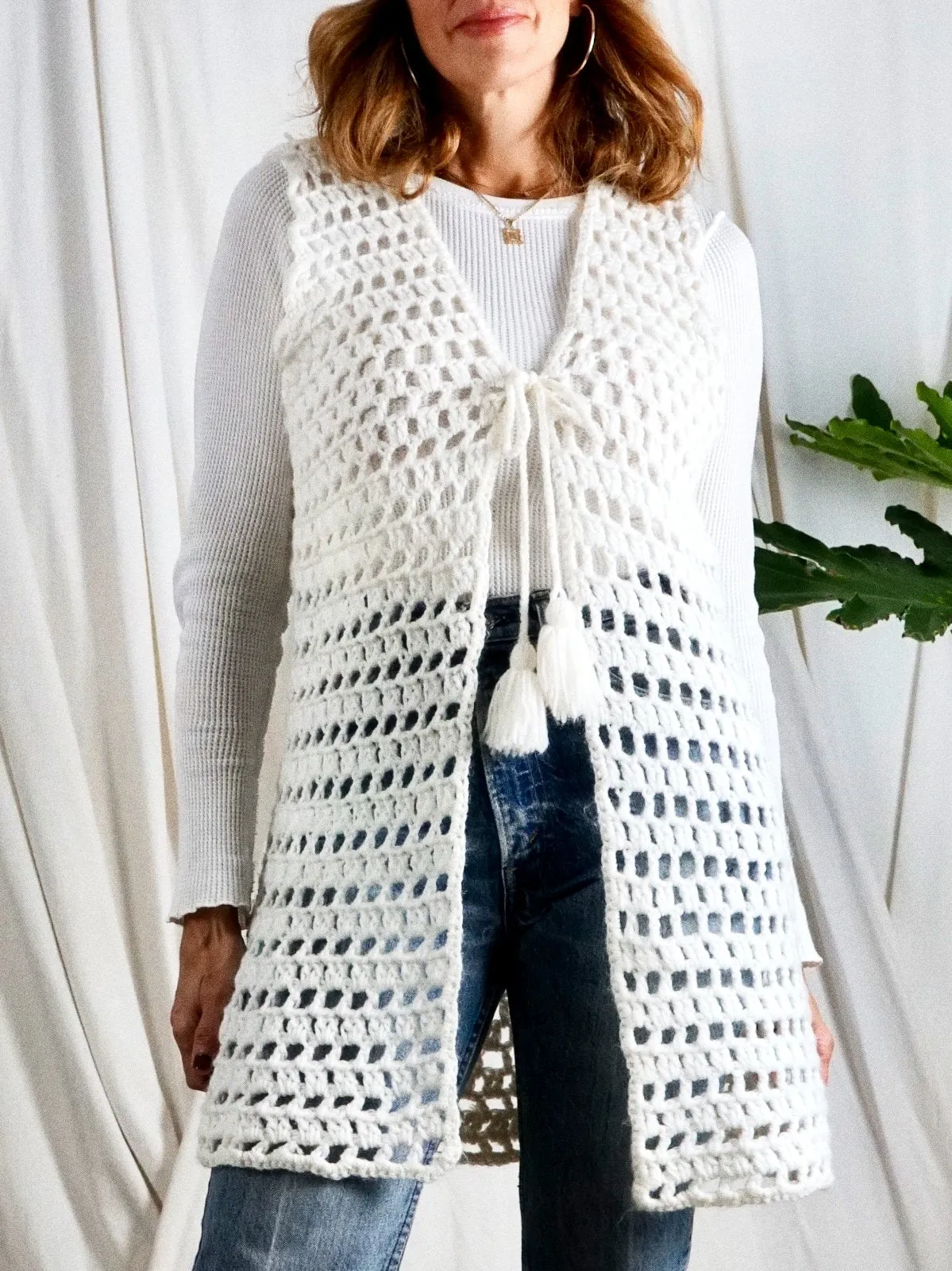 Vintage Vanilla Crochet Tassel Sweater Vest