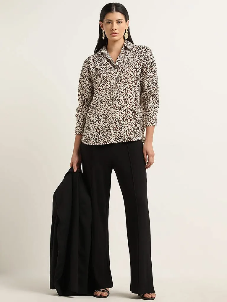 Wardrobe Beige & Black Leopard Printed Shirt