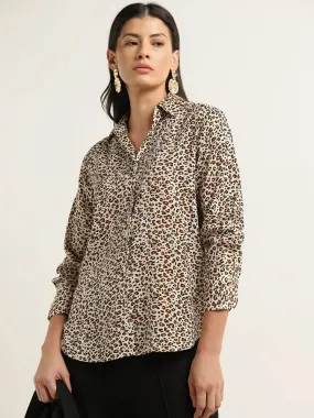 Wardrobe Beige & Black Leopard Printed Shirt