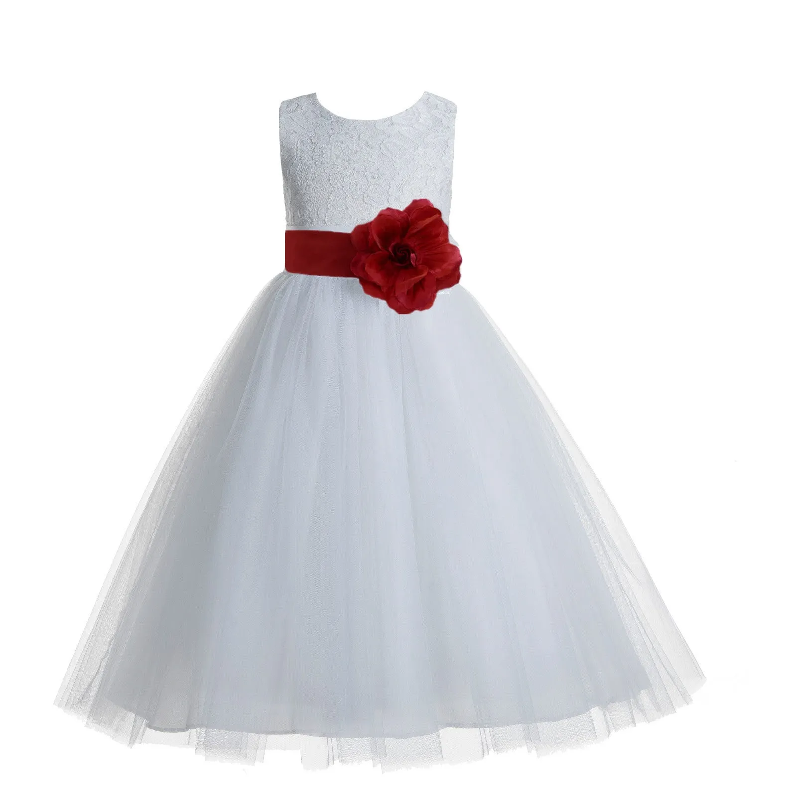 White Floral Lace Heart Cutout Flower Girl Dress Communion Baptism Junior Bridesmaid Dress 172T(2)