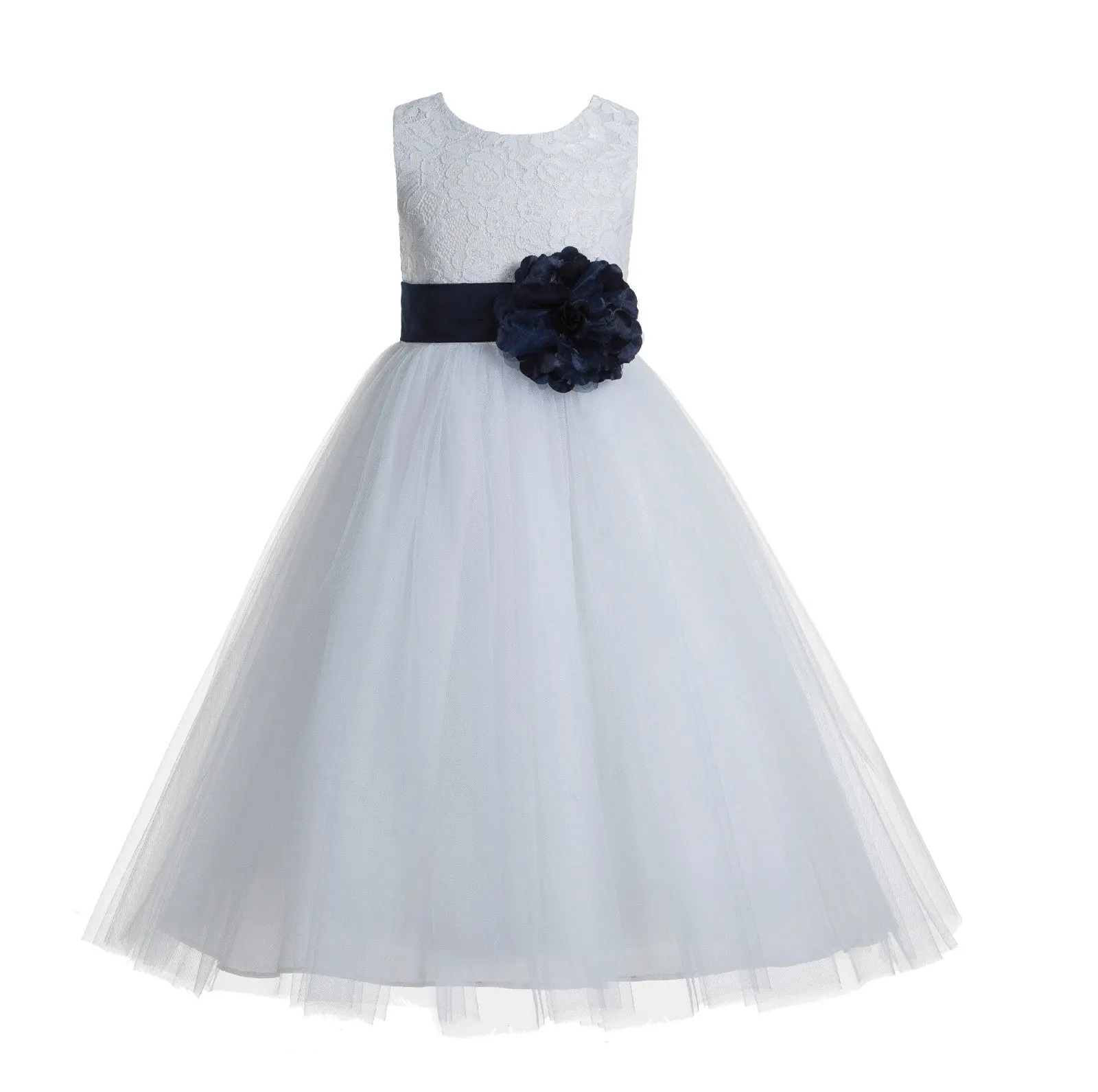 White Floral Lace Heart Cutout Flower Girl Dress Communion Baptism Junior Bridesmaid Dress 172T(2)