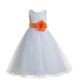 White Floral Lace Heart Cutout Flower Girl Dress Communion Baptism Junior Bridesmaid Dress 172T(2)