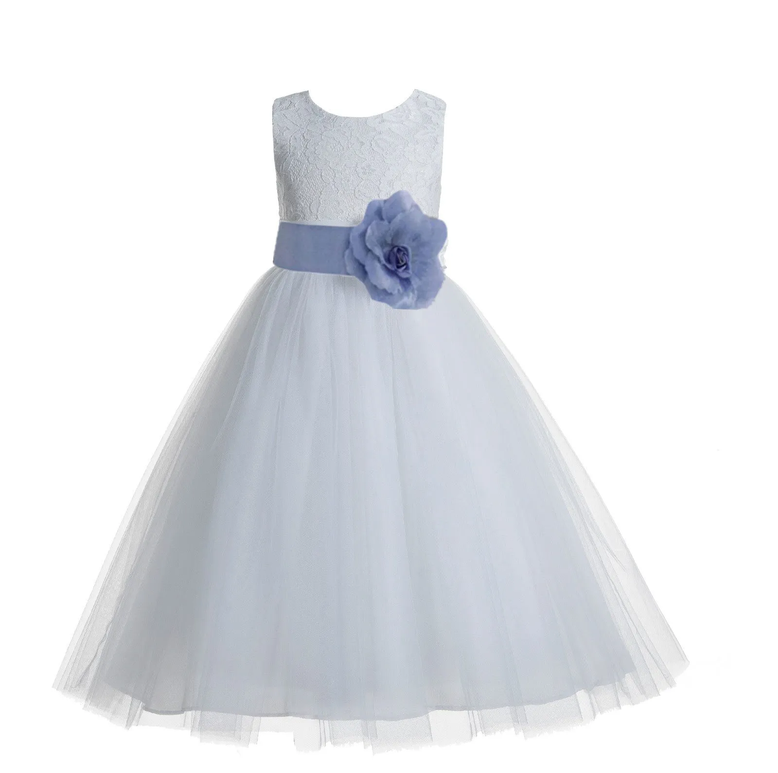 White Floral Lace Heart Cutout Flower Girl Dress Communion Baptism Junior Bridesmaid Dress 172T(2)