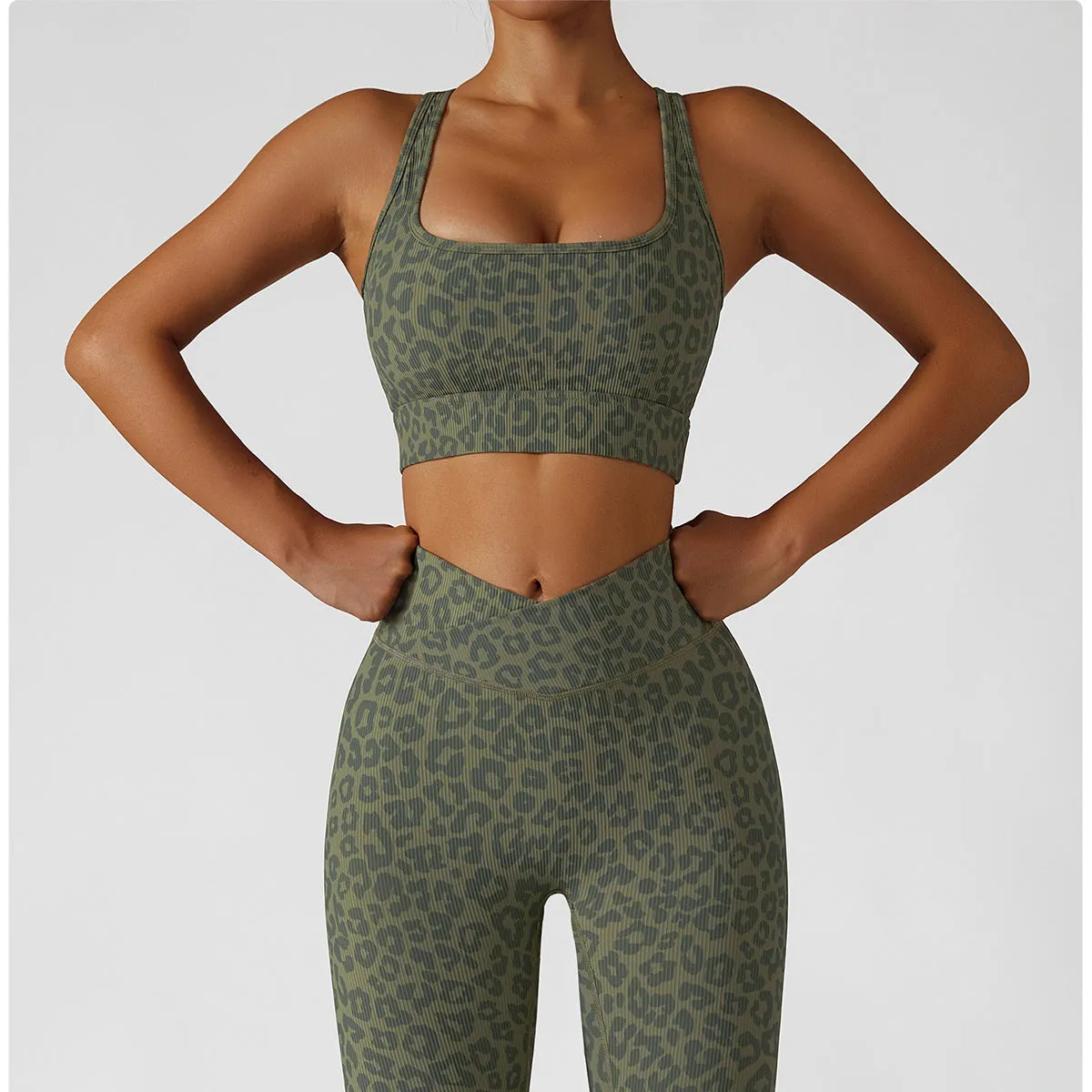 Wholesale Women Leopard Sports Bra & Tummy Control Pants