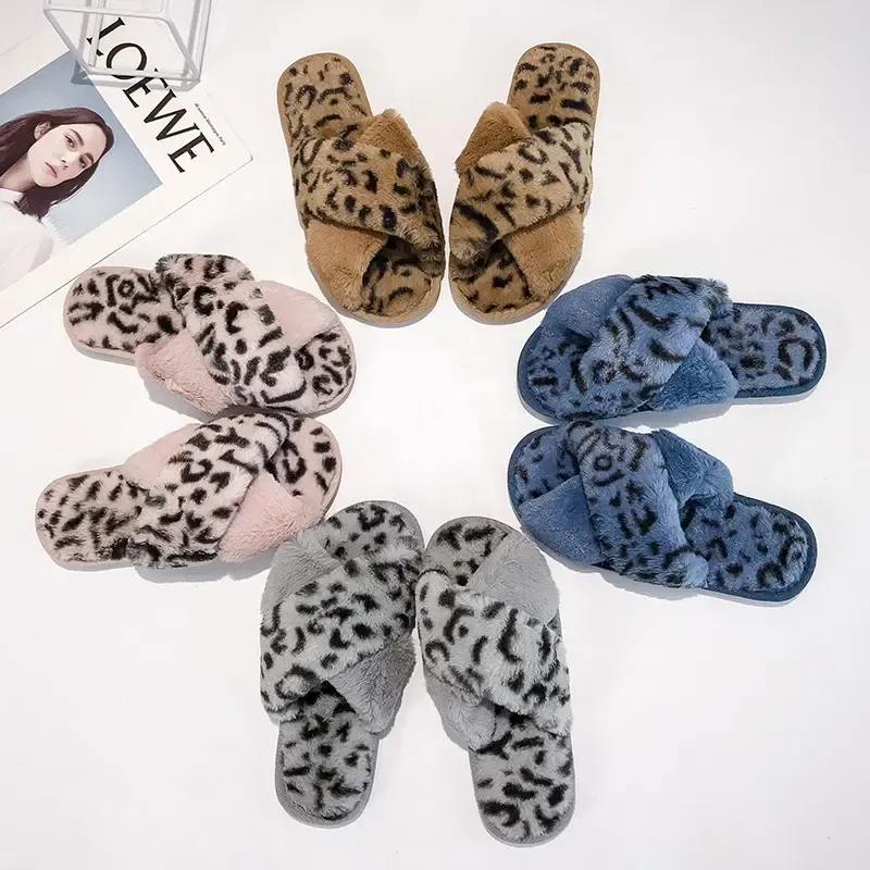 Women Fluffy Leopard Slippers