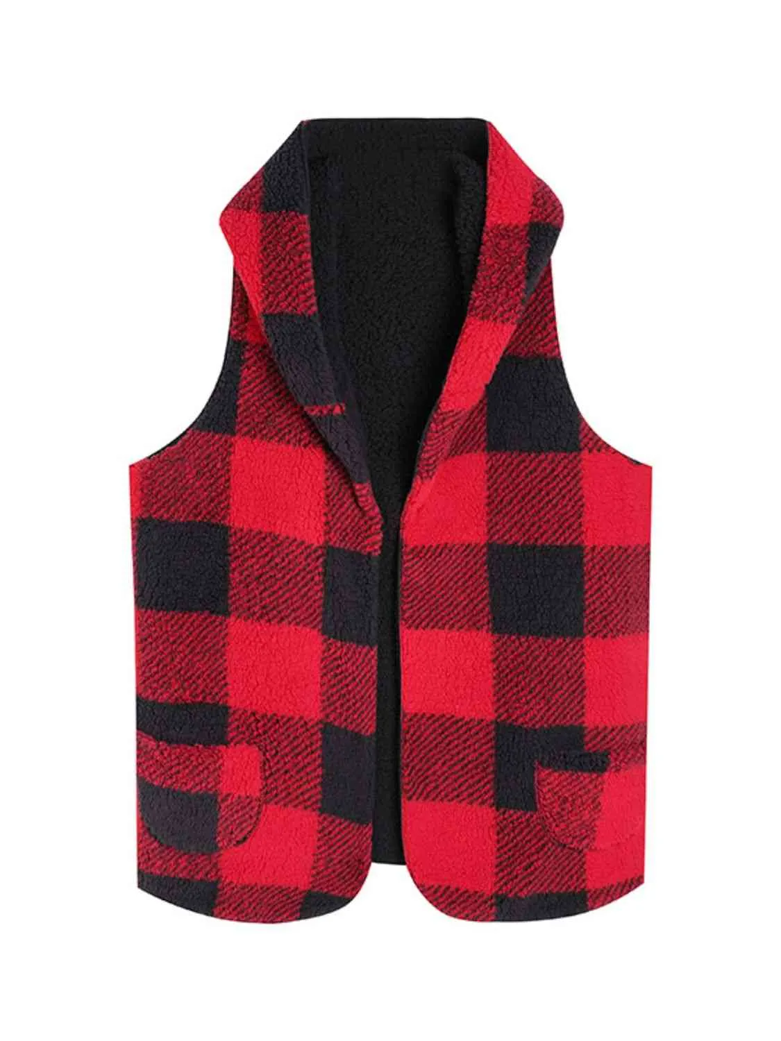 Women Plaid Hooded Vest