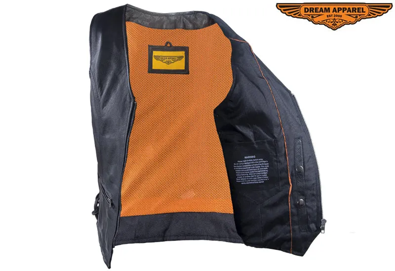 Womens Leather Motorcycle  Zip Up Leather Vest With Concealed Carry