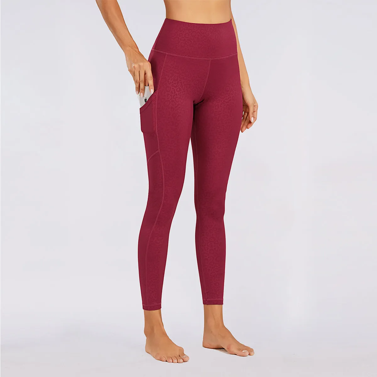 Women's Nabtos® Performance Activewear Yoga High-Waisted Leggings- Embossing Red