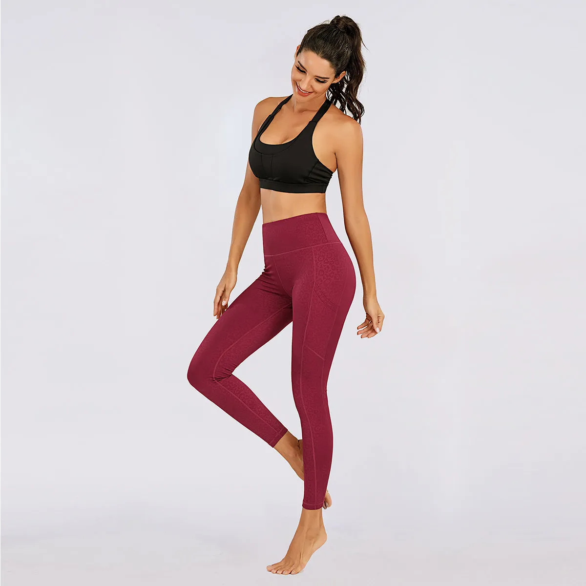 Women's Nabtos® Performance Activewear Yoga High-Waisted Leggings- Embossing Red