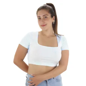 Women's Square Neck Short Sleeve Cropped Top,Light Blue