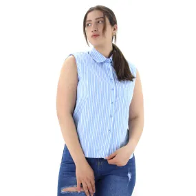 Women's Striped Pocket Side Top,Blue/White