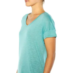 Women's V-Neck Open Back T-Shirt,Aqua