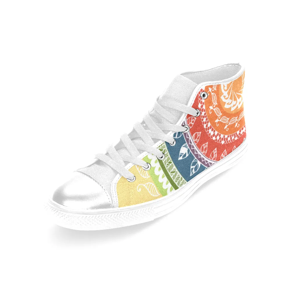 Women's White Folksy Mandala Print Canvas High Top Shoes