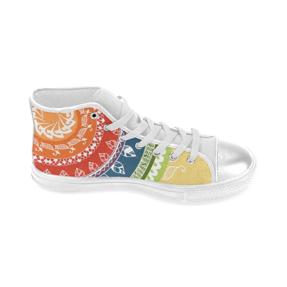 Women's White Folksy Mandala Print Canvas High Top Shoes