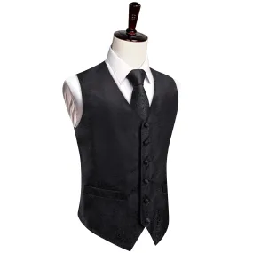 YourTies Black Wedding Waistcoat Formal V-Neck Vest Necktie Set for Men