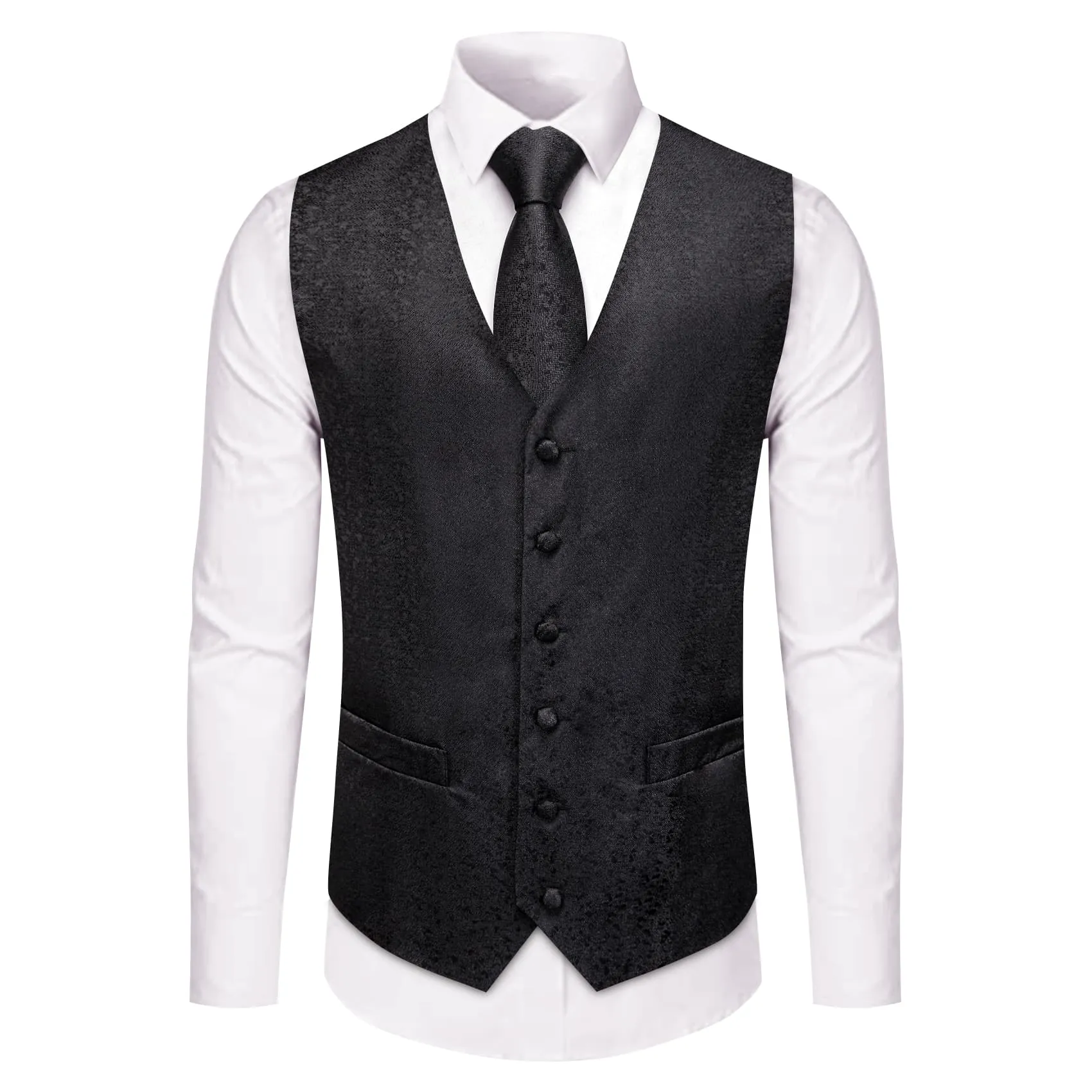 YourTies Black Wedding Waistcoat Formal V-Neck Vest Necktie Set for Men